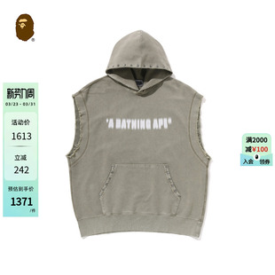 BAPE男装 连帽卫衣114312O 25年春夏字母印花做旧磨边钉饰无袖