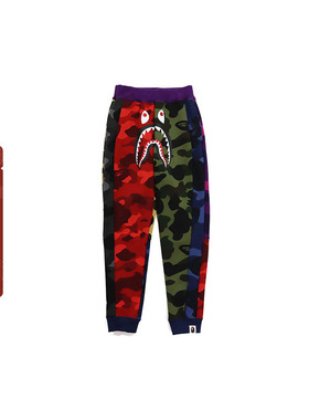 BAPE童装秋冬鲨鱼WGM字母印花迷彩拼接卫裤运动长裤352004H
