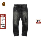 24年秋冬猿人徽标扣破洞牛仔长裤 BAPE BLACK男装 N6502MD