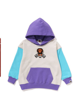 BAPE童装秋冬立体卡通BABY MILO字母印花拼色连帽卫衣314003L