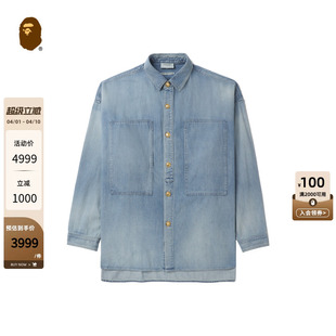 BAPE 25年春夏金色扣水洗牛仔长袖 衬衫 T8307MK BLACK男装