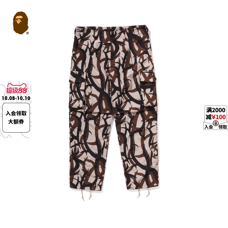 BAPE男装25年春夏荆棘迷彩图案贴袋工装裤003521O