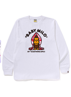 BAPE男装26年春夏迷彩帽衫卡通小猴BABY MILO印花长袖T恤X01111Q