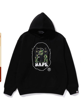 BAPE男装秋冬迷彩猿人印花图案连帽卫衣114056L