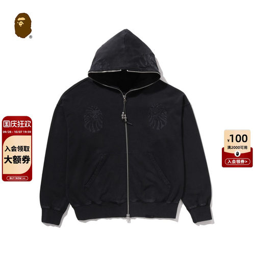 BAPEBLACK猿人刺绣做旧连帽外套