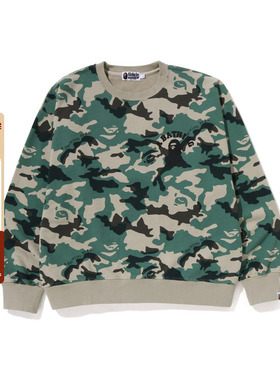 BAPE男装春夏猿人字母满印森林迷彩图案圆领卫衣113011K