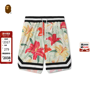 P6508ML 满印花卉植物图案运动风篮球休闲短裤 BAPE BLACK男装