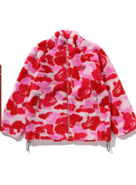 BAPE男装25年秋冬猿人金属标迷彩图案毛绒夹克外套320401P