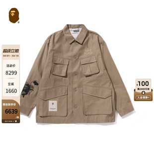 BAPE 25年春夏猿人字母十字绣图案工装 衬衫 外套140318O BLACK男装