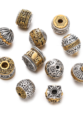 藏银复古扎基拉姆大孔隔珠合金散珠diy自制手链手串发簪串珠材料