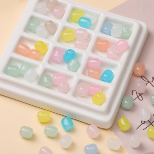 10mm仿玉枣珠桶珠玻璃散珠手工串珠diy手串流苏发簪饰品材料