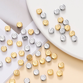 7mm不锈钢真空镀圆形字母散珠手工diy串珠配件手串手机链手链配件