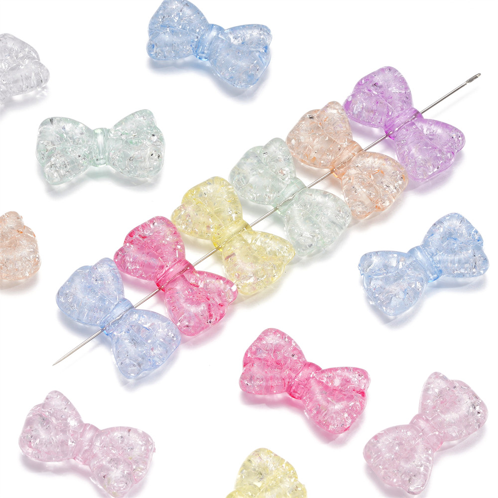 亚克力爆花透明立体蝴蝶结领结通孔珠diy手链手串钥匙链串珠材料