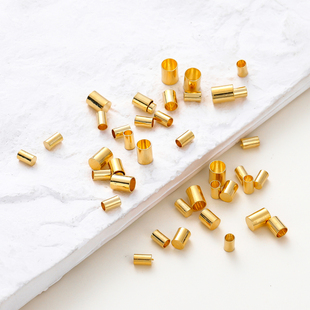 保色18k14k真金无孔铜帽端帽手工diy编织手绳蜡线蜡绳收尾扣配件