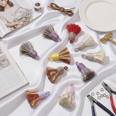 藏式短胖彩色棉线小流苏吊坠挂件