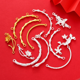 新中式合金雕花竹节半镯弯管手工diy手镯手链手环金属饰品配件