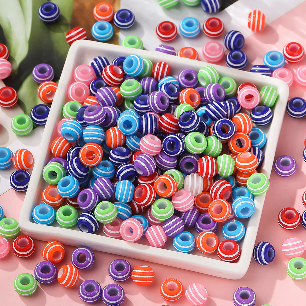 10mm亚克力彩色条纹大孔圆珠散珠
