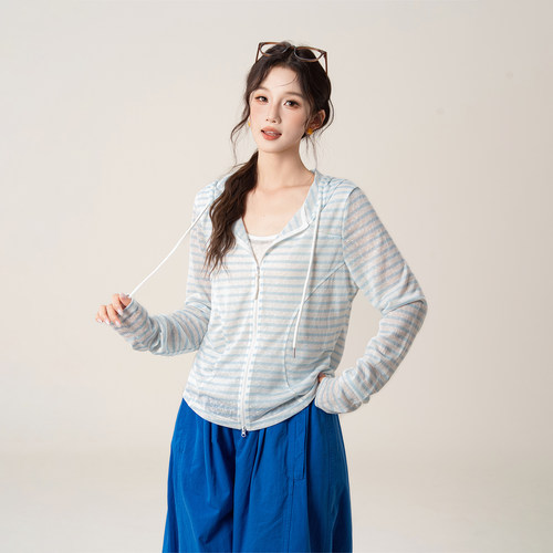 【海雾漫衫】条纹长袖防晒外套女