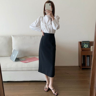 半身裙女后开叉西装直筒裙长裙