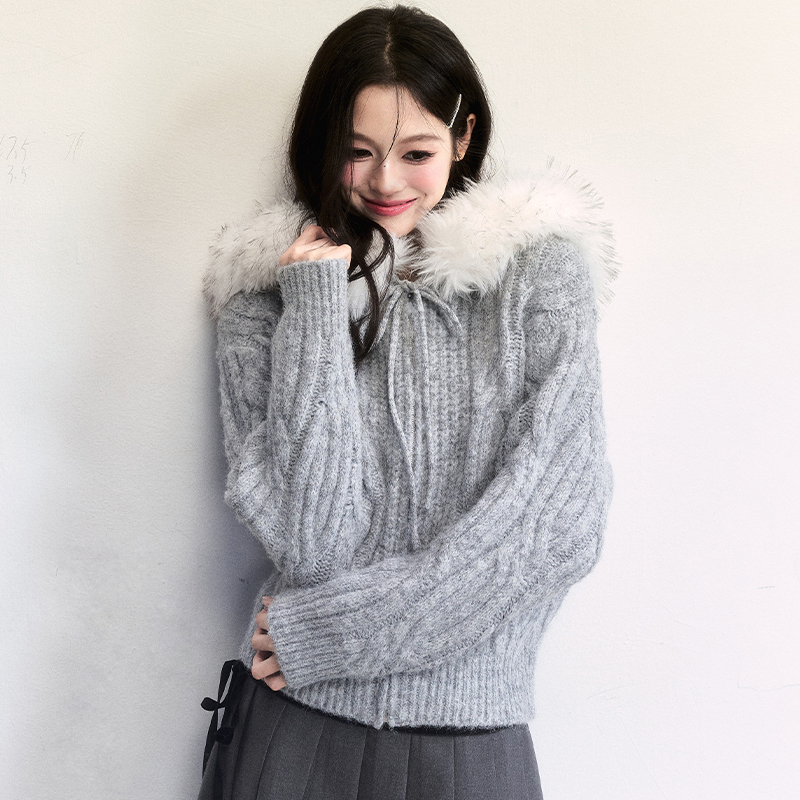 fragileheart易碎商店· 高克重仿羊驼毛羊毛混纺针织大毛领外套