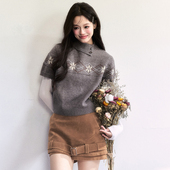 叠穿上衣提花短袖 FGHT易碎商店复古费尔岛针织衫 立领毛衣 现货