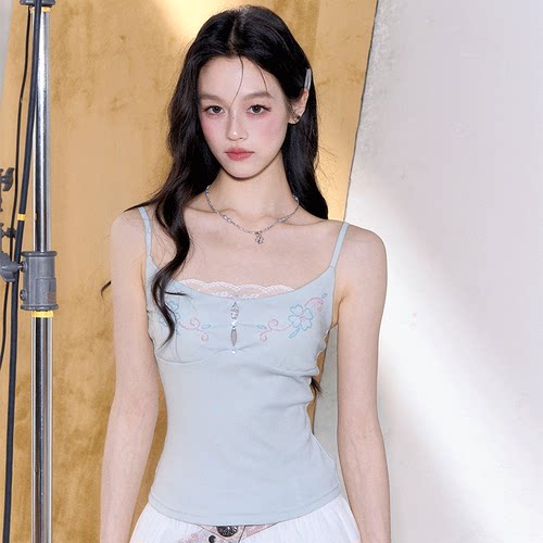 FragileHeart管珠绣吊带上衣