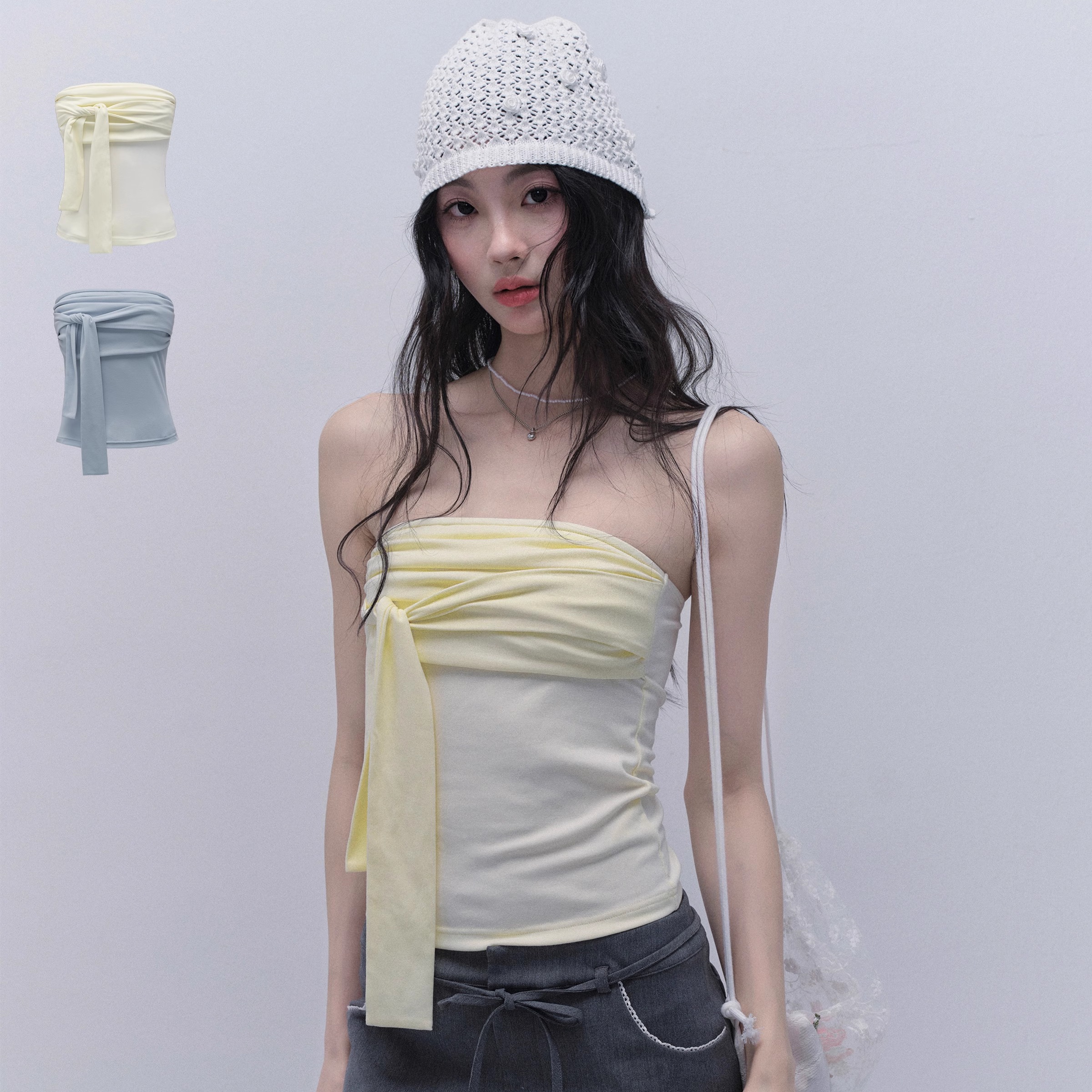 【现货】易碎商店·在海边聆听 度假绑带抹胸T恤百搭短款辣妹上衣