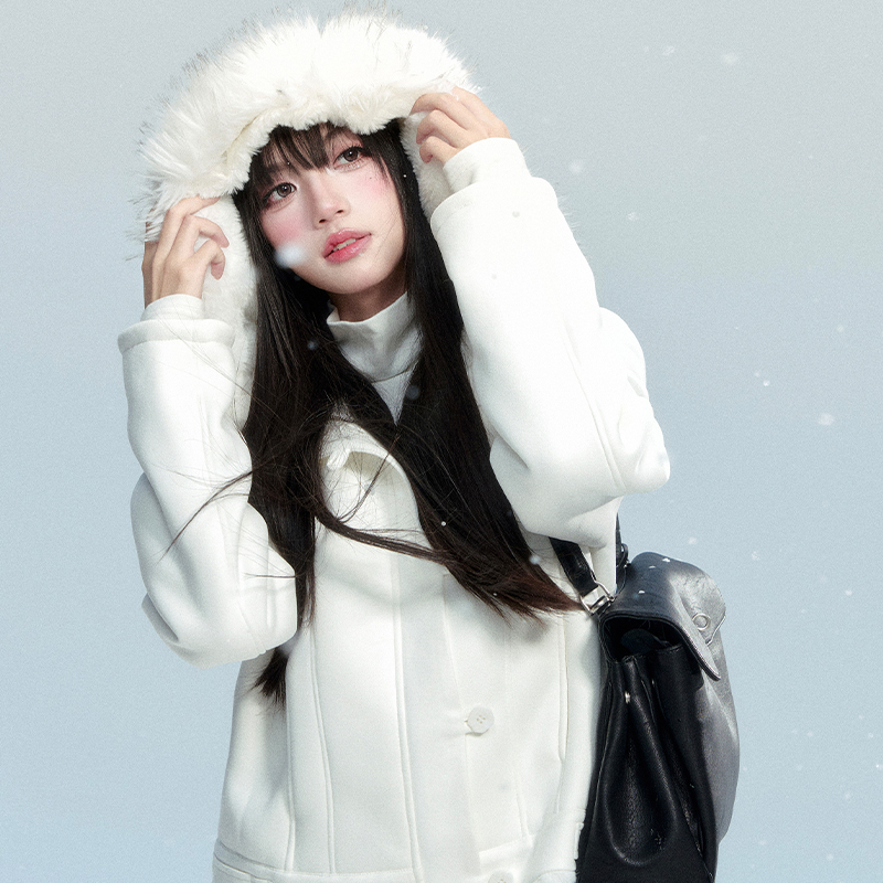 fragileheart易碎商店·墨云拥粉 皮毛一体麂皮短款上衣显瘦外套