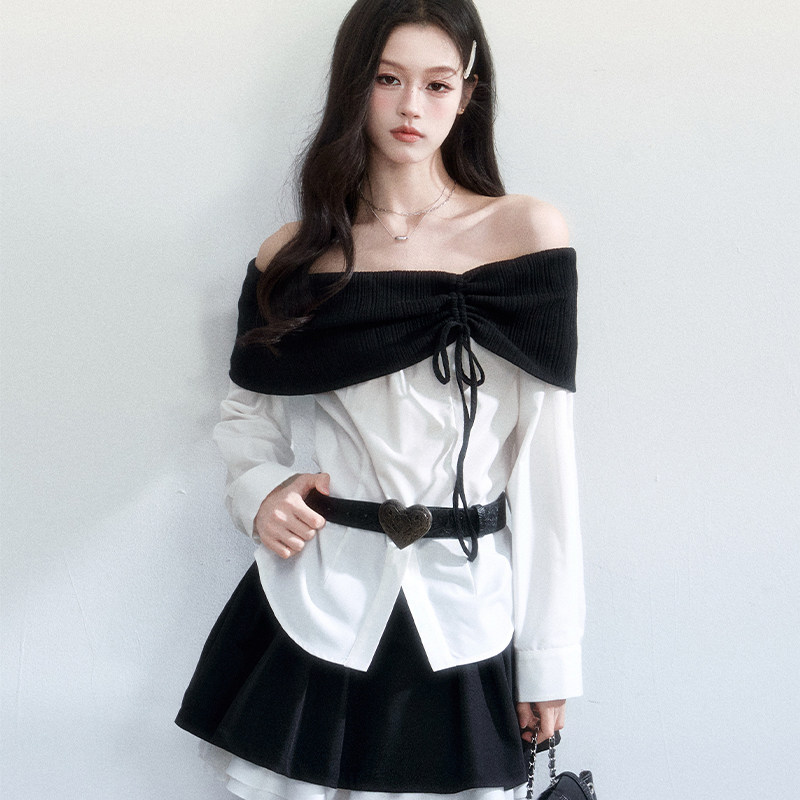 fragileheart易碎商店·观测者诗 韩系氛围感气质一字肩衬衫上衣