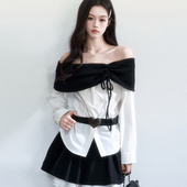 fragileheart易碎商店·观测者诗 上衣 韩系氛围感气质一字肩衬衫