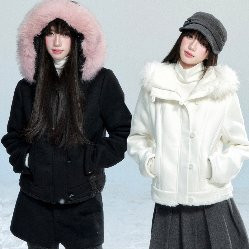 【10/20new人气新品】易碎商店· 皮毛一体麂皮短款上衣显瘦外套
