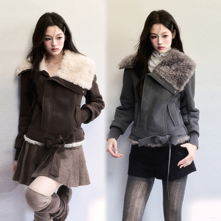 绵云译语 易碎商店· 高智感绑带环保皮草翻领毛绒外套冬 现货