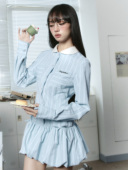 现货 易碎商店·安妮与温莎 学院风长袖 衬衫 裙条纹花苞连衣裙