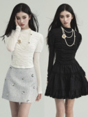 秋冬T恤打底衫 纯欲微透褶皱修身 现货 易碎商店·暮色时分