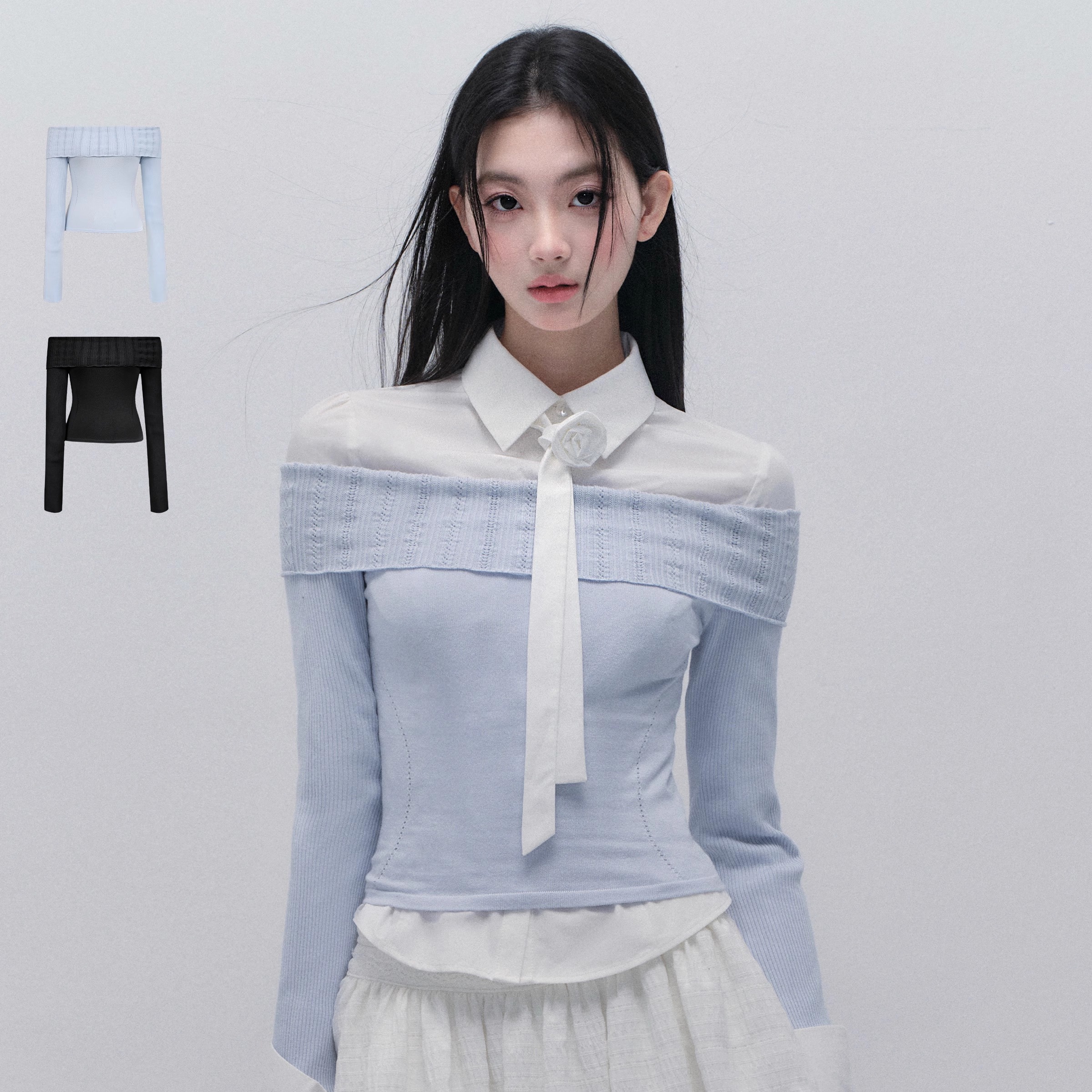 易碎商店简约叠穿一字肩打底衫