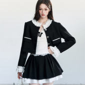 fragileheart易碎商店·墨色玫瑰韩系千金风花边领外套半裙套装 女