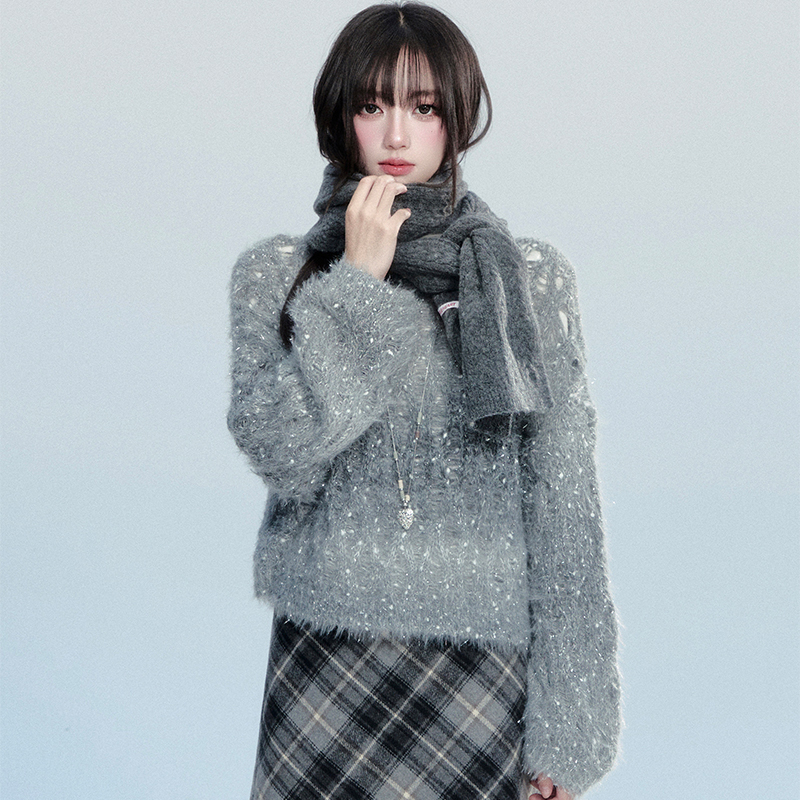 fragileheart易碎商店 暮霭云团高级感圆领针织毛衣秋冬套头上衣