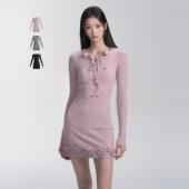 易碎商店·勾勒维纳斯女神三色绑带镂空针织修身 现货 连衣裙冬