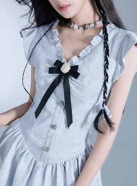 【孔雪儿同款】易碎商店甜美小飞袖连衣裙多巴胺蓝生日裙子公主裙