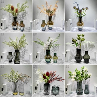 样板房花艺客厅餐桌轻奢花瓶极简花器售楼部软装摆件样板间仿真花