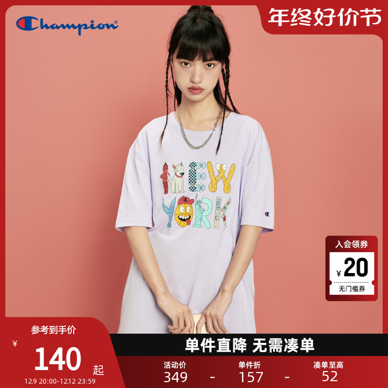 Champion冠军运动T恤2023新款夏季卡通印花男女款纯棉短袖T恤潮牌