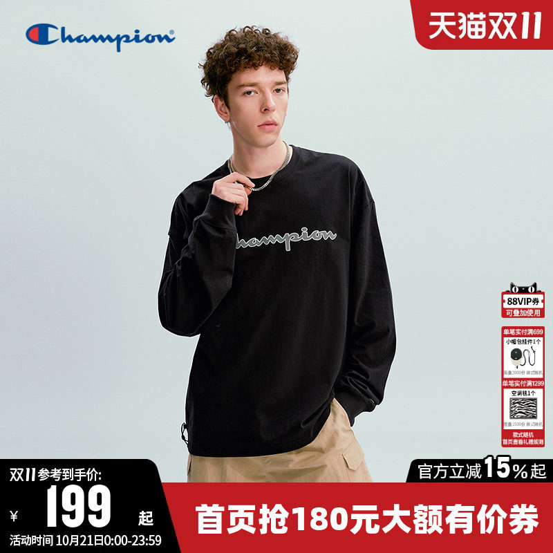 Champion冠军T恤女2026春季新款情侣纯棉休闲宽松圆领长袖上衣男