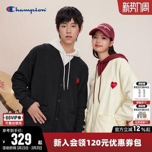 休闲上衣男 美式 Champion冠军卫衣女春季 情侣纯棉爱心徽标V领开衫