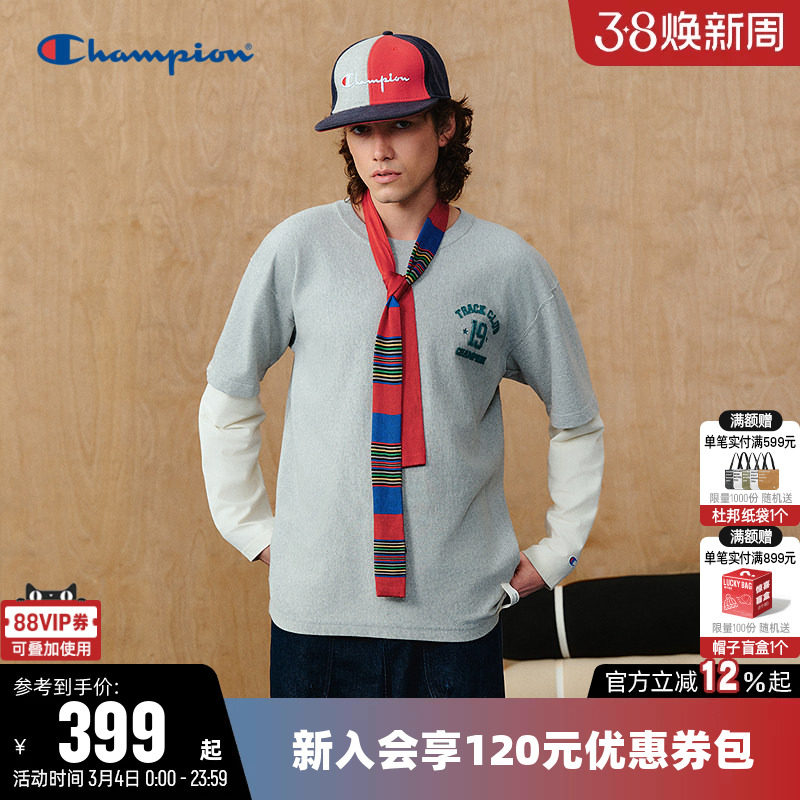 Champion冠军T恤男2026春季新款纯棉印花休闲宽松圆领长袖上衣潮