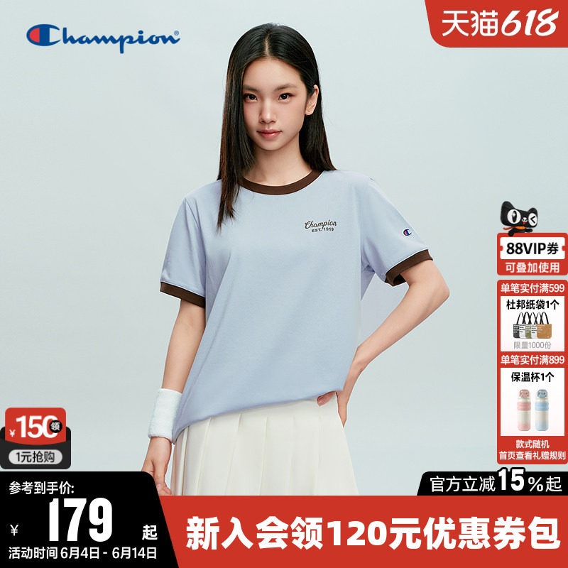Champion冠军T恤女2026夏季新款印花logo撞色休闲圆领短袖上衣潮