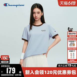 Champion冠军T恤女2026夏季新款印花logo撞色休闲圆领短袖上衣潮