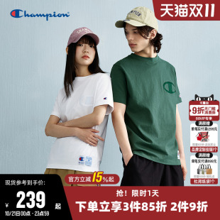 Champion冠军T恤女25夏新款 上衣男 情侣刺绣纯棉休闲圆领运动短袖
