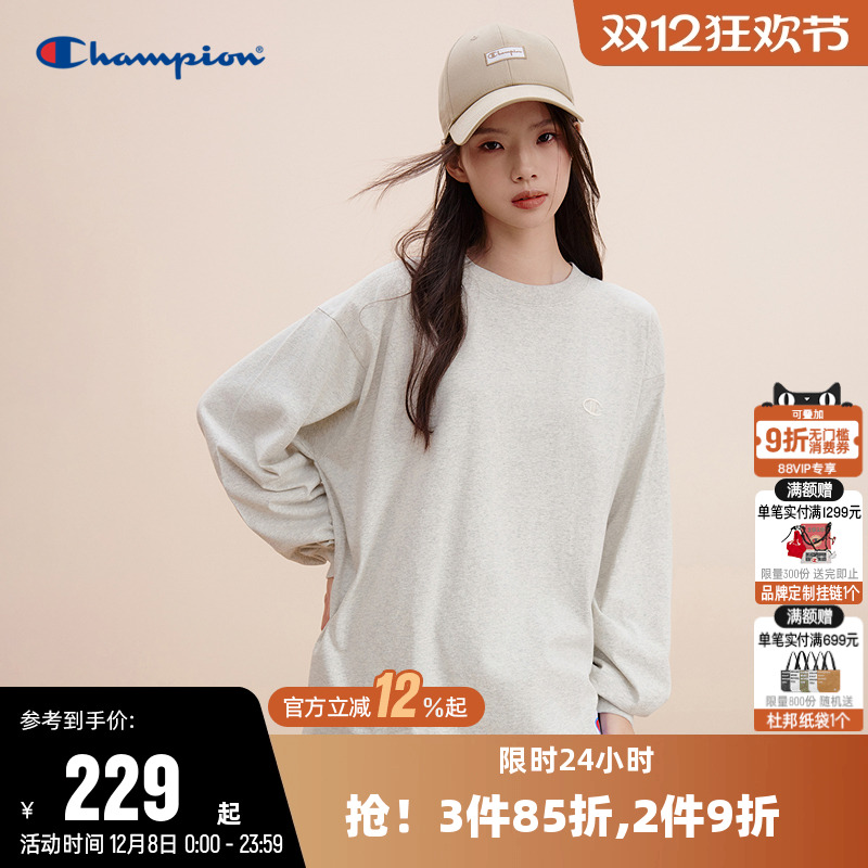 刺绣长袖T恤Champion冠军情侣