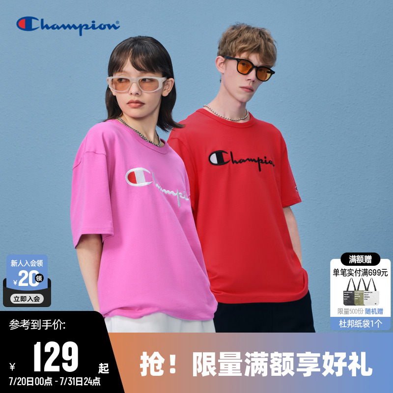 Champion冠军刺绣情侣短袖T恤
