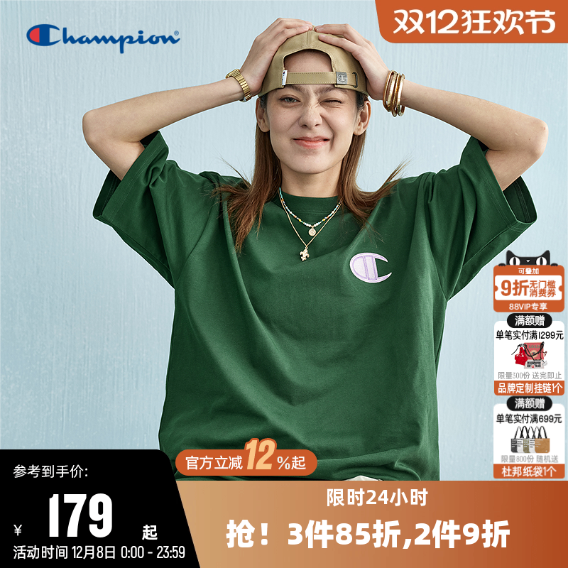 刺绣短袖T恤Champion冠军情侣